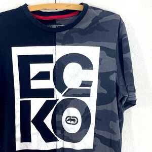 Y2K ECKO UNLTD Mens Graphic T Shirt Black Camo Split Logo Print M Streetwear